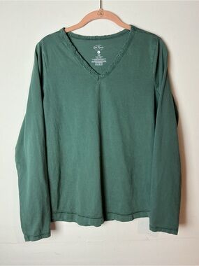Old Ranch Teal Cotton Embroidered V-Neck Long Sleeve Top Size M